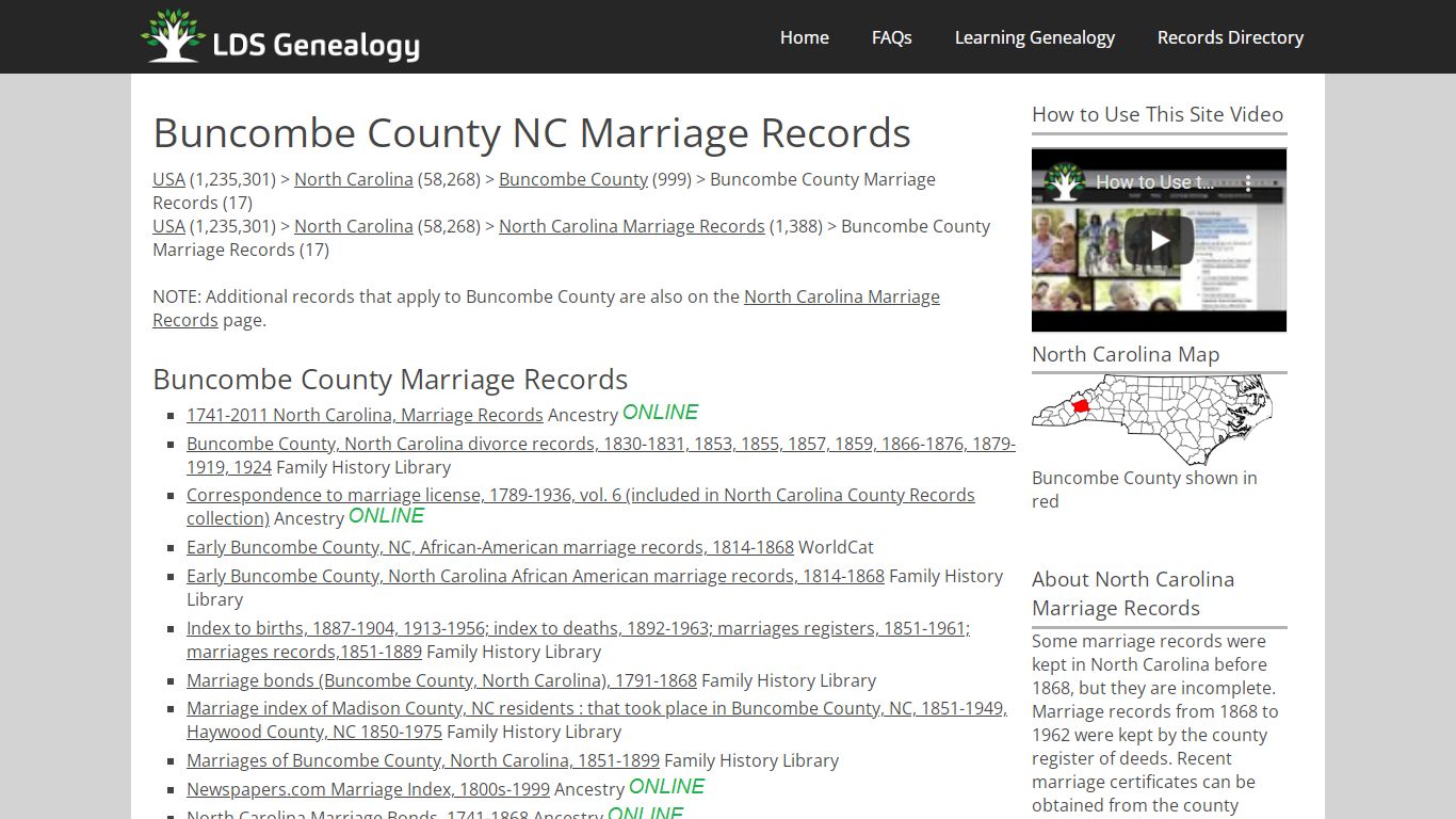 Buncombe County NC Marriage Records - LDS Genealogy